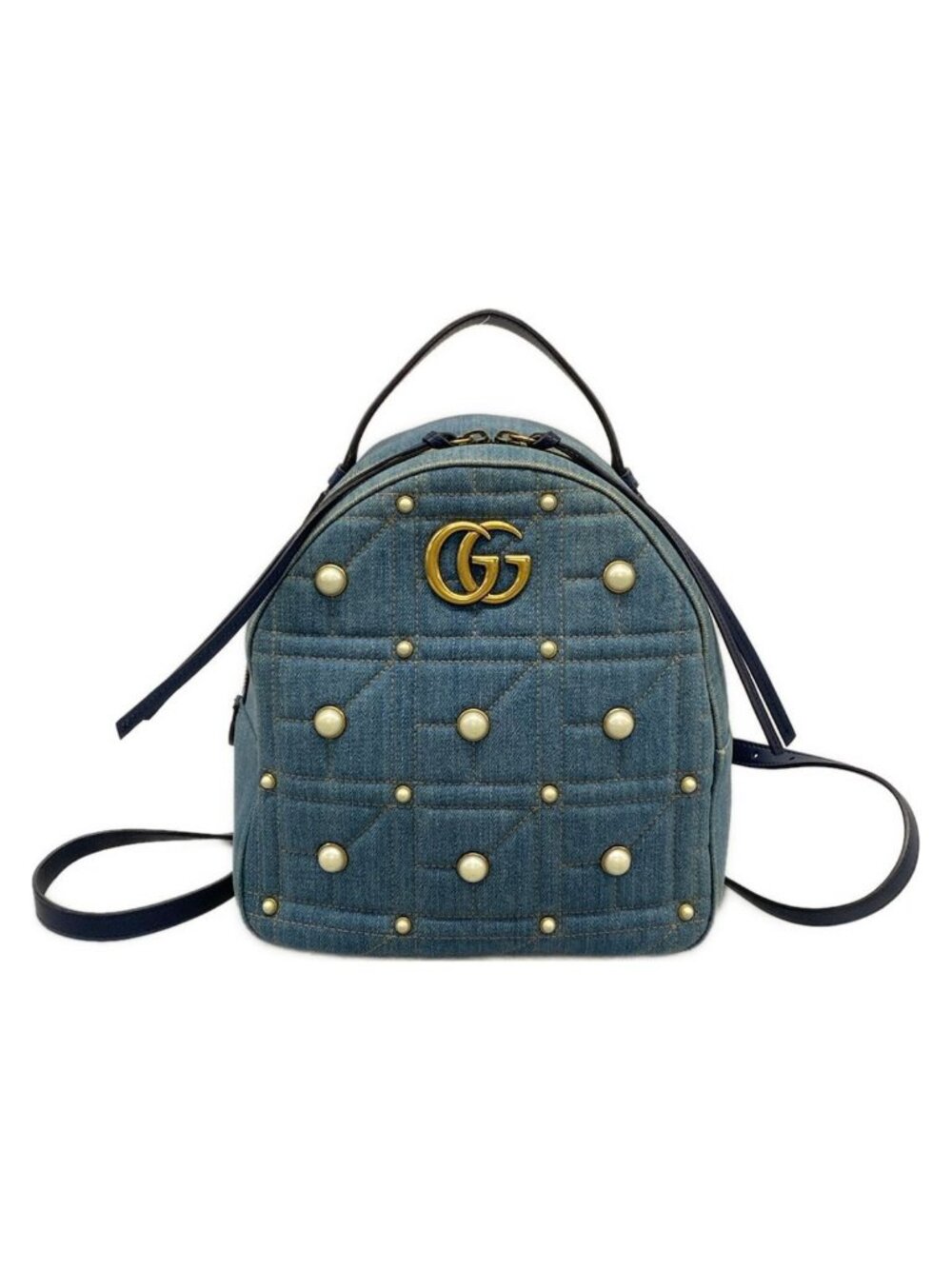 Gucci Backpack GG Marmont Blue Navy Pearl Leather